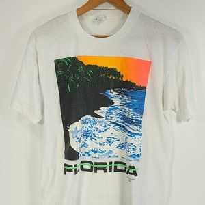 Vtg Florida Beach Graphic T-Shirt Men's XL White Sun Sportswear Distressed